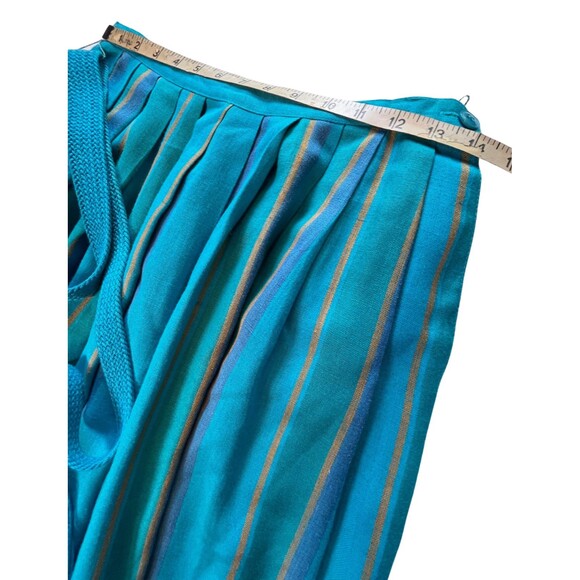 Vintage 80s Rafaella Midi Skirt Striped Blue Yellow Pintuck Pleats Granny Twee 8 - Picture 7 of 14
